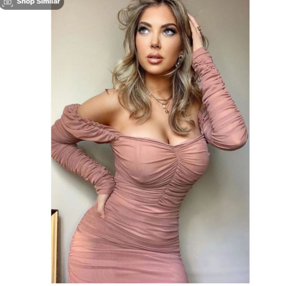 Fashion Nova Mariah Ruched Mini Dress Nude